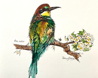 ORIGINAL AQUARELL VogelMalerei BIENEEATER