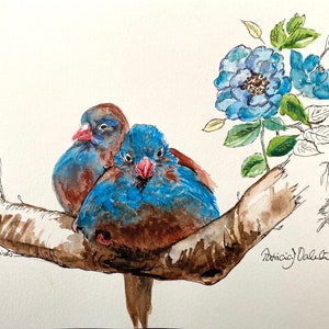 オリジナル水彩画 鳥の絵 ブルーバード