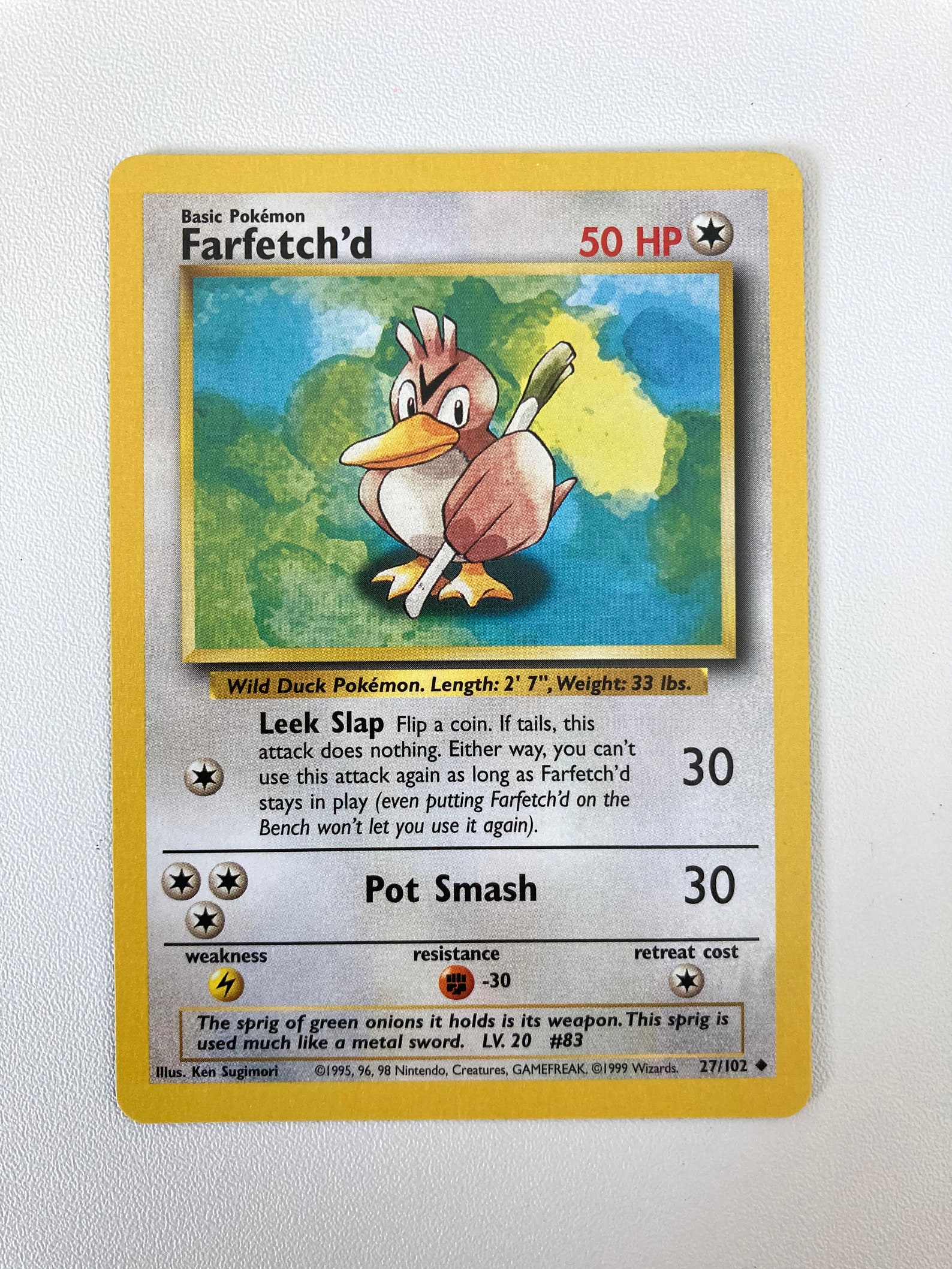 1999 Rare Farfetch'd Pokémon Card 27/102 Base Set Etsy