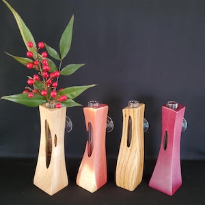 Large Wood Bud Vase with Suction Cups on the back, Handcrafted in the USA from Domestic and Exotic Hardwoods!