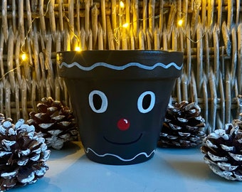 Gingerbread Pot 11 cm | Terracotta Pot | Hand Painted | Plant Pot With Drainage Hole | Christmas Decor | Holiday Decorations | Winter