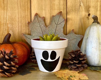 Ghost Plant Pot 9 cm | Painted Pot Terracotta | Planter With Drainage Hole | Plant Gift  | Hand Painted | Small Gift | Halloween Decor