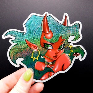 Demon Helmet Sticker Glitter Demon Sticker - Etsy