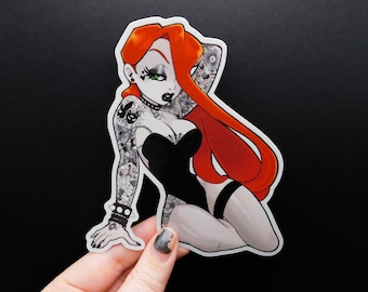 Red Head (Goth) Glitter Vinyl Sticker 4.2" x 4.8"