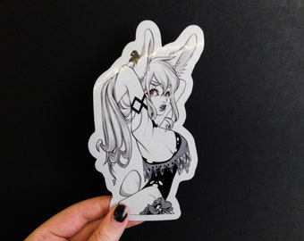 Goth Bunny Sticker (w/glitter detail) 3.5"x6"