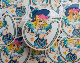 Rainbow Witch Clear Sticker 3.3"x4"
