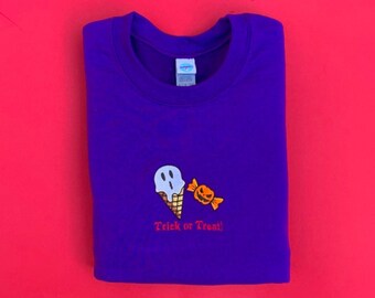 Halloween Trick or Treat Sweet Embroidered Sweater | Halloween Sweet/Ice Cream Crewneck