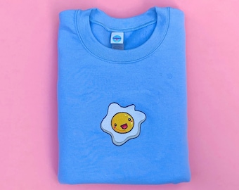 Cute Fried Egg Embroidered Sweatshirt | Kawaii Egg Blue Sweater Unisex