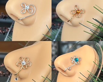 Small Flower Nose Cuff Set of 4/ Gems as pictured (can be personalized // Fake Nose Ring// Faux Nose Cuff / Nose Jewelry /Nose Cuff Bundle