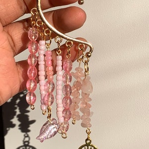 Blush Rose Babe //Glass bead //Long Beaded Ear Hangers// Earrings Pair // Rose Quartz