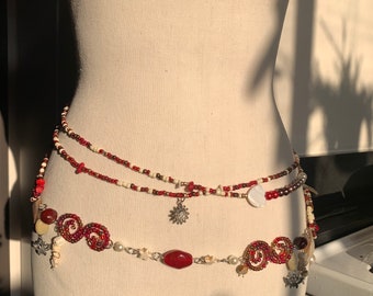 Red Scarlet Spiral Red Mermaid Core// Waistchain/ waist belt /waist bead