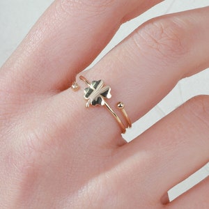 14K Solid Gold Clover Ring, Floral Leaf Flower Inspire Rings