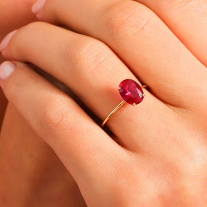 Ruby Wedding Anniversary Ring, Customized Pinky Gemstone Oval Engagement Ring Her, 10K 14K 18K Gold Personalized Birthstone Proposal Jewelry image 1