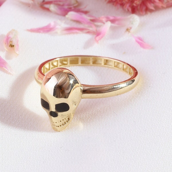 14K Gold Gothic Skull Stacking Ring, Momento Mori Handcrafted Biker Stacked Ring Women, Punk Mourning Ring Gift, Comfort Fitting Daily Ring