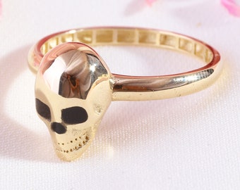 14K Solid Gold Gothic Skull Ring Women, Daily Wear Stacking Goth Jewelry Halloween Witchy Ring, Unique Delicate Ring 10K 18K Biker Ring Her
