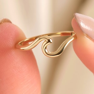 Minimalist Wave Ring 14K Solid Gold Stackable Band, Ocean Asymetric ...