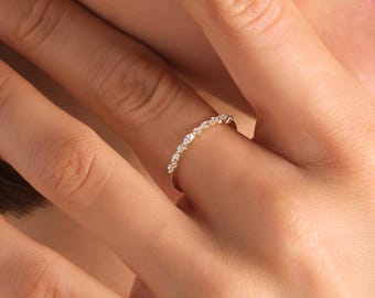 14K Gold Marquise and Round Diamond Band Half Eternity Wedding Ring
