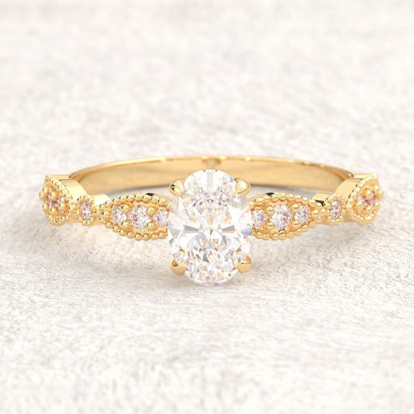Oval Diamond Engagement Ring, Dainty Moissanite Wedding Band, 10K 14K 18K Cz Art Deco Ring Her, Promising Jewelry Bridal Shower Ring Bride