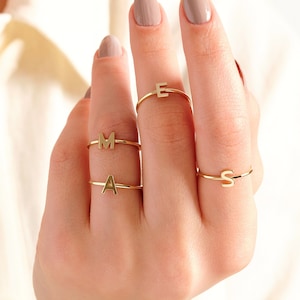 Bague lettre initiale personnalisée en or massif 10K 14K 18K, bague alphabet personnalisable pour femme