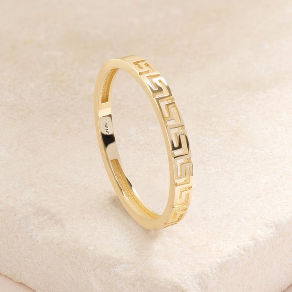 Greek Key Ring Gold, Labyrinth Ring, 14K Solid Gold Rings for Women, Unique Jewelry, Handmade Jewelry, Anniversary Ring, Engagement Ring