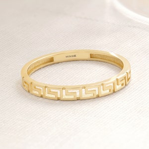 14K Solid Gold Labyrinth Ring, 10K Greek Key Ring, Unique Engagement Band, Minimalist Meander Ring, Minimalist Anniversary Gifts
