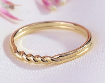 Twisted Rope Stacking Ring, 10K 14K 18K Gold Knotted Stacked Band, Affordable Twisting Curved Ring Girl, Compliment Everyday Simple Ring Her