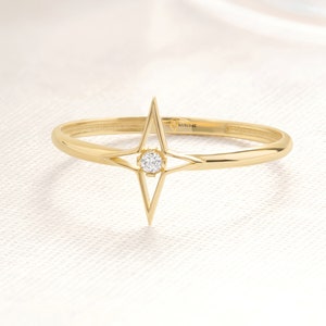 North Star Diamond Ring 14K Solid Gold Spike Ring, Celestial Star Ring Women Northstar Ring, Constellation Diamond Northern Star Ring