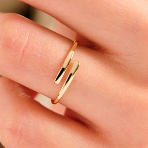 Wrap Around Spiral Ring Gold 14K, Open Cuff Adjustable Ring Her, 10K 18K Solid Yellow Rose White Gold Ring Women, Wraparound Daily Wear Ring