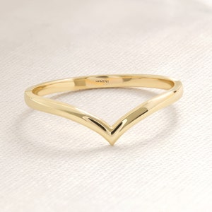 14K Solid Gold Curved V Ring, Chevron Combine Midi Wave Ring Her, Nesting Contoured Wishbone Ring Women, 10K 18K Gold V Shape Stackable Ring
