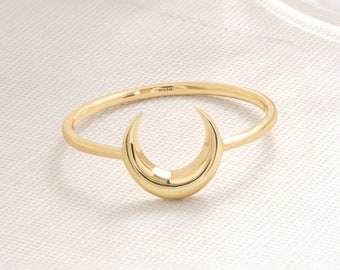 14K Solid Gold Moon Ring, Cressent Moon Ring, Tiny Moon Ring, Stacking Ring,  Half Moon Minimalist Ring,  Handmade Jewelry, Graduation Gifts