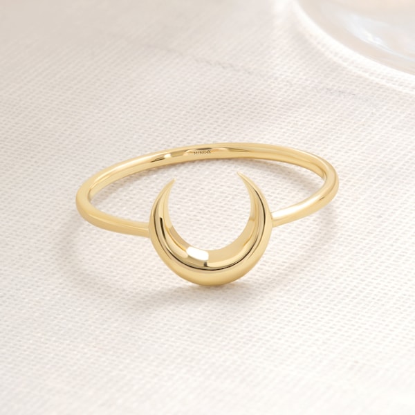 14K Solid Gold Moon Ring, Cressent Moon Ring, Tiny Moon Ring, Stacking Ring,  Half Moon Minimalist Ring,  Handmade Jewelry, Graduation Gifts