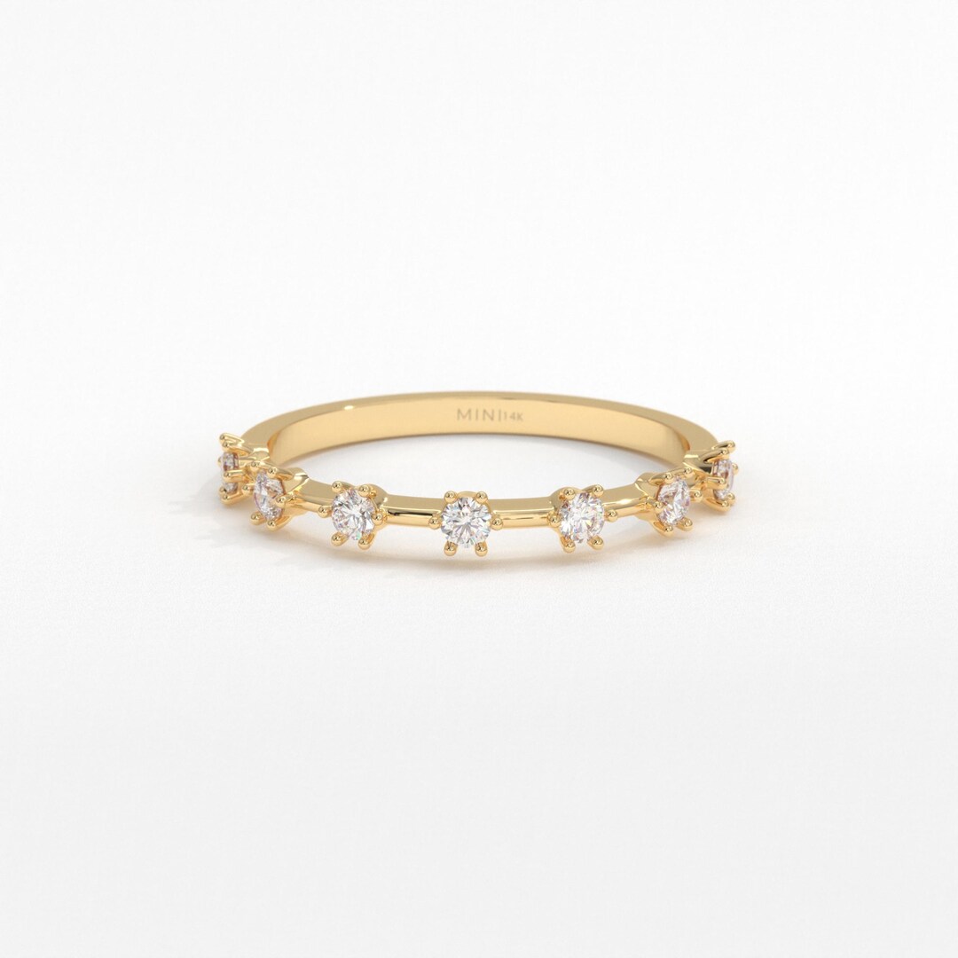 Petite Diamond Ring 14K Solid Gold Diamond Wedding Band, Scatter ...