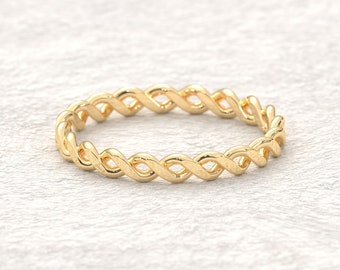 Eternity Link Rope Chain Ring 18K 14K 10K Gold, Paperclip Chained Stacking Ring Her, Thick Linked Ring Gifted, Knuckle Real Gold Ring Girl