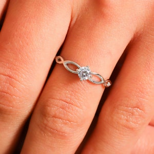 14K White Gold Infinity Ring, Round Diamond Rings Split Shank Band