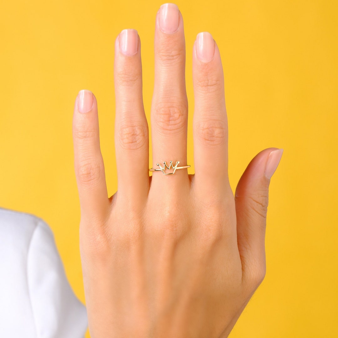 14K Solid Gold Queen Ring, Handmade Jewelry Birthday Gifts, Crown Rings for Women, Unique Band
