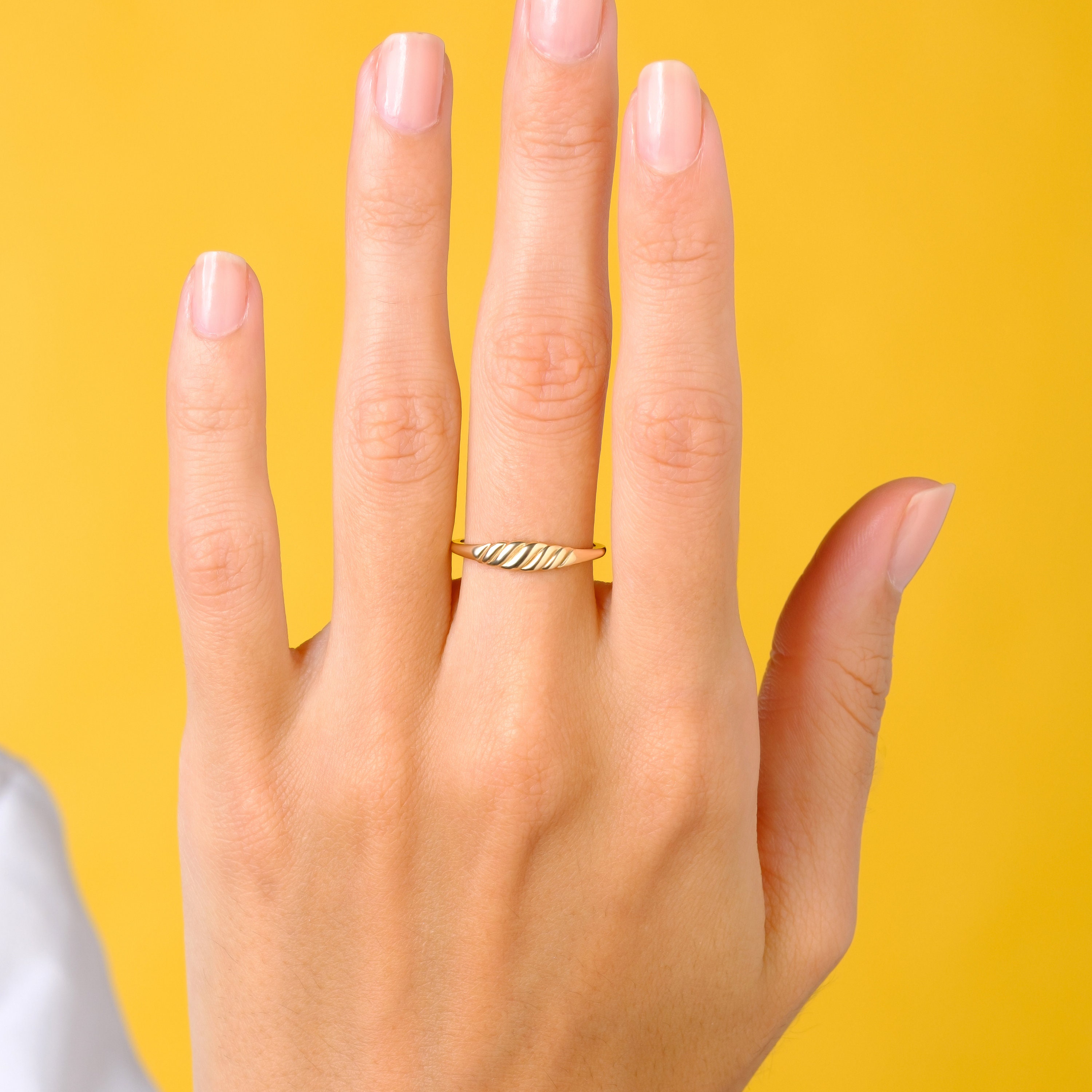 Croissant Dome Ring 14K Solid Gold, Chunky Wedding Band