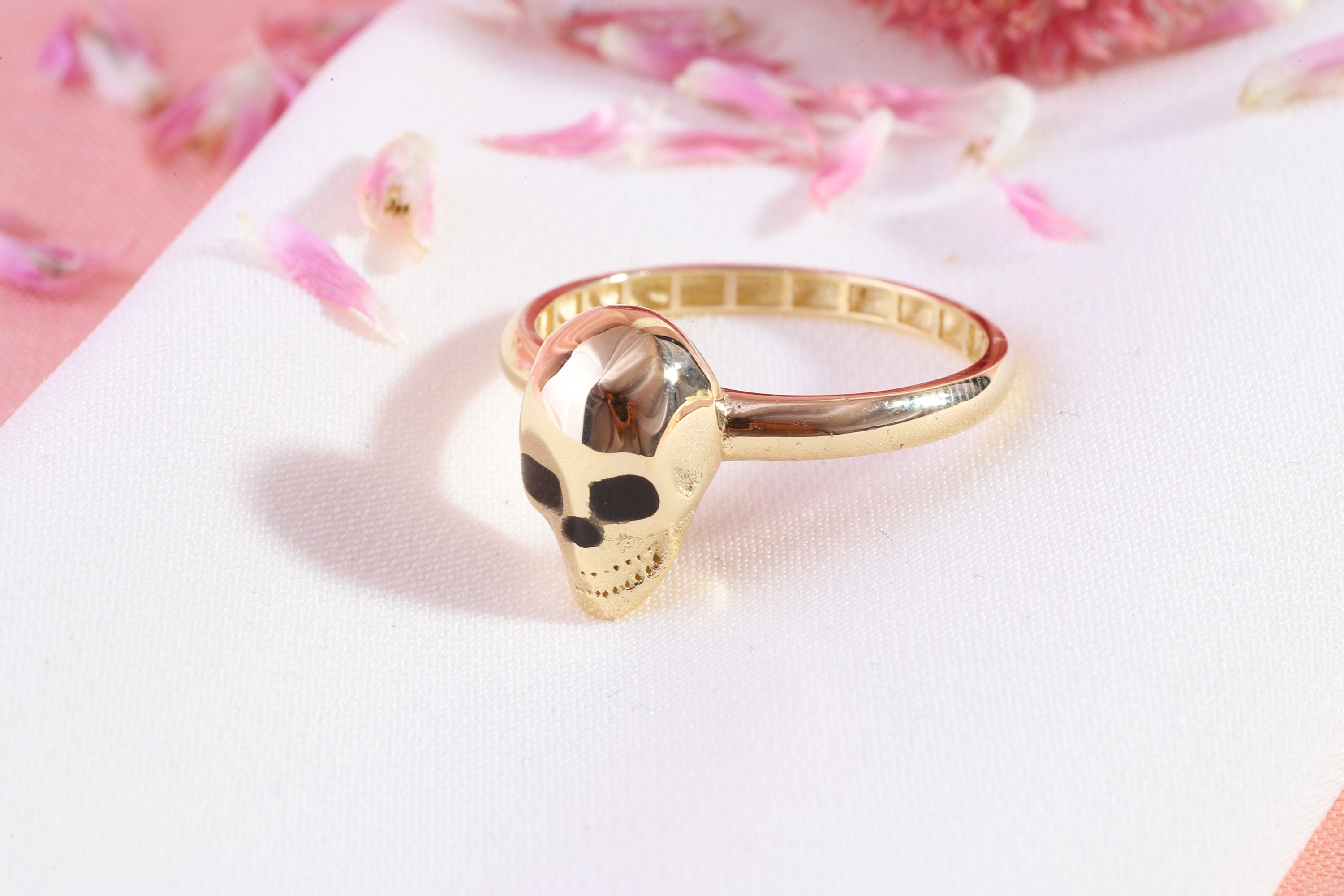 14K Solid Gold Gothic Skull Ring Women, Daily Wear Stacking Goth Jewelry Halloween Witchy Ring, Unique Delicate Ring 10K 18K Biker Ring Her