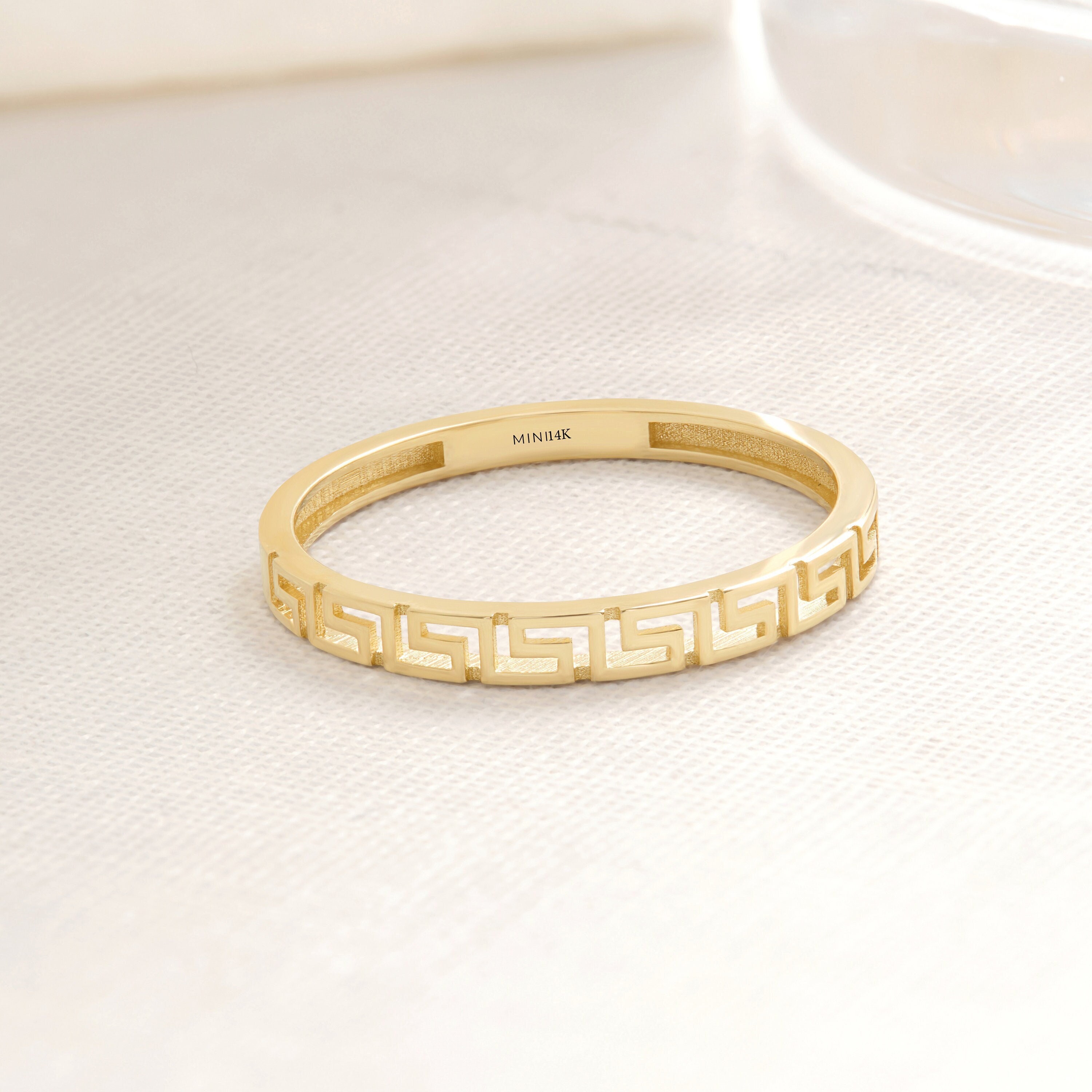 14K Solid Gold Labyrinth Ring, 10K Greek Key Ring, Unique Engagement Band, Minimalist Meander Ring, Minimalist Anniversary Gifts