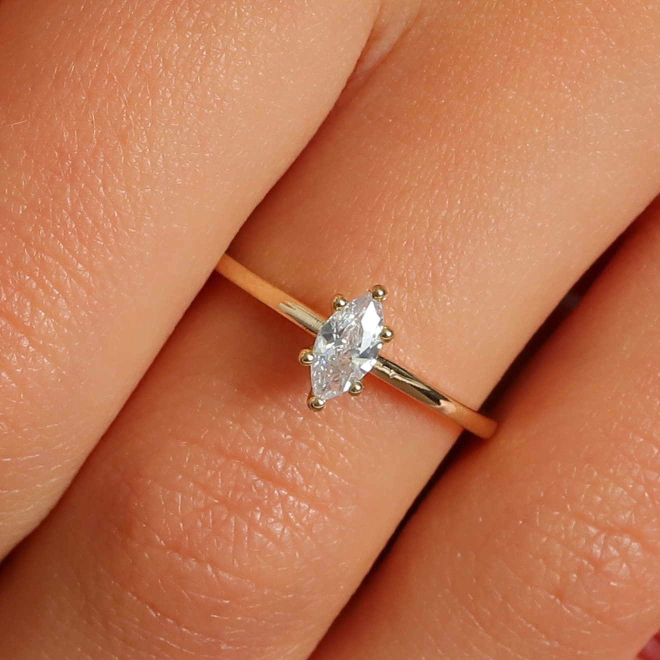 Marquise Cut Moissanite Engagement Ring, 10K 14K 18K Gold Diamond Wedding Ring Her, Solitaire Promising Jewelry, Bridal Shower Ring Bride
