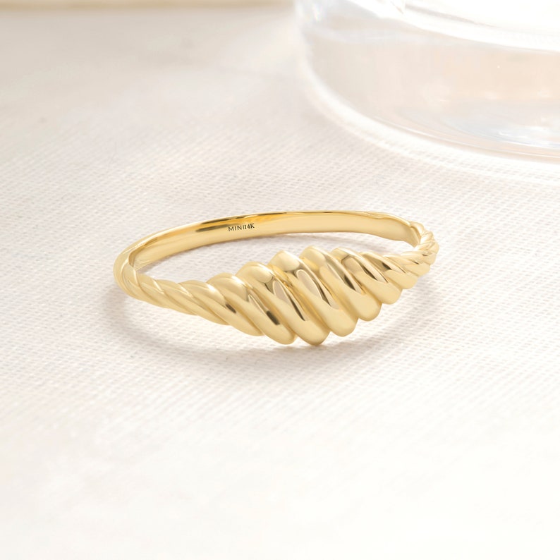 Here is Croissant Dome Statement Ring for women. Our Dainty Twisted Domed Thick Gold Band will be perfect Shower Jewelry as a birthday or anniversary night ceremony!