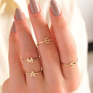Custom Initial Letter Ring 14K Solid Gold Stackable Rings ...