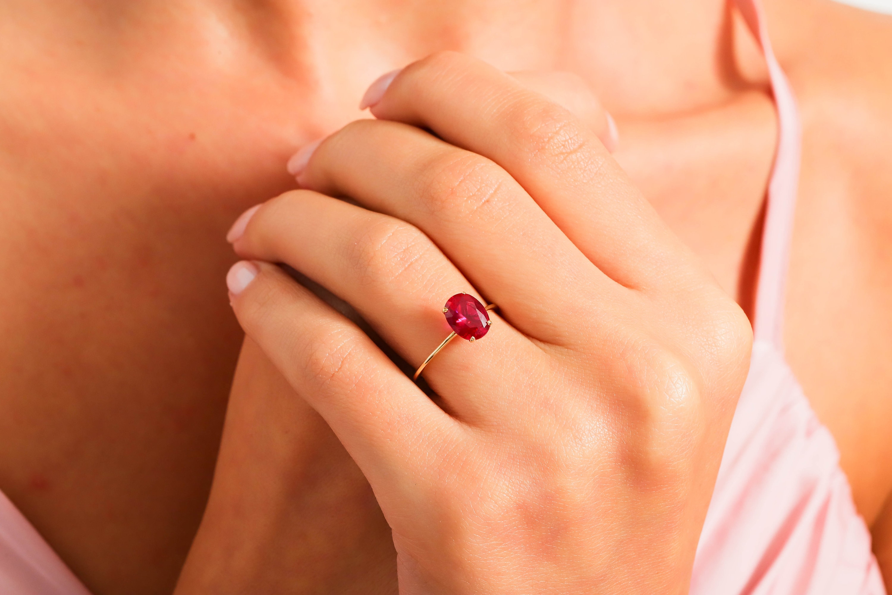 専用のリング Buy Oval Ruby Birthstone Ring, 14K Gold Red Gemstone Rings Online