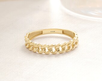 Solid Gold Chain Link Ring: Minimal Design Open Linked Rings