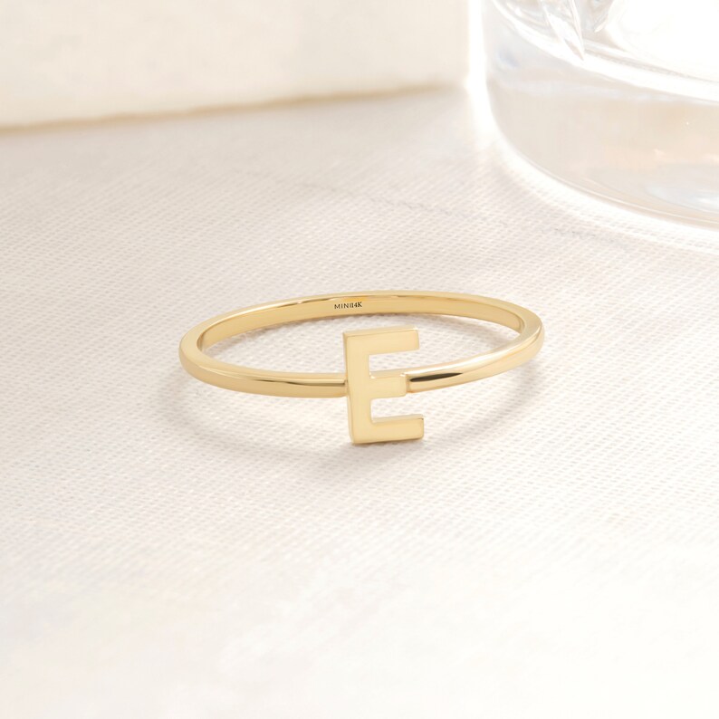 Custom Initial Letter Ring 14K Solid Gold Stackable Rings ...