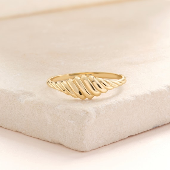 Croissant Dome Statement Ring, Twisted Domed Thick Gold Band,  14K Gold Wide Ring Chunky Signet Bold Rings