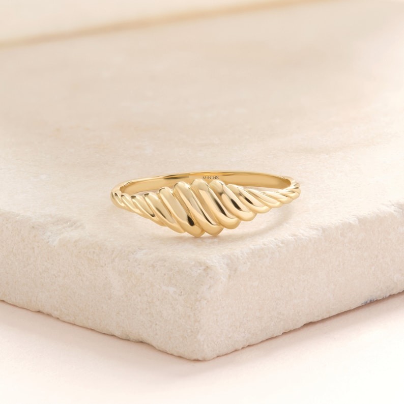 Here is Croissant Dome Statement Ring for women. Our Dainty Twisted Domed Thick Gold Band will be perfect Shower Jewelry as a birthday or anniversary night ceremony!