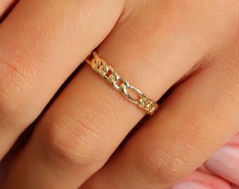 Gold Link Chain Stacking Ring, 10K 14K 18K Gold Paperclip Ring Girlfriend, Thick Link Stacked Ring Gift Bestie, Modern Uniquely Knuckle Ring