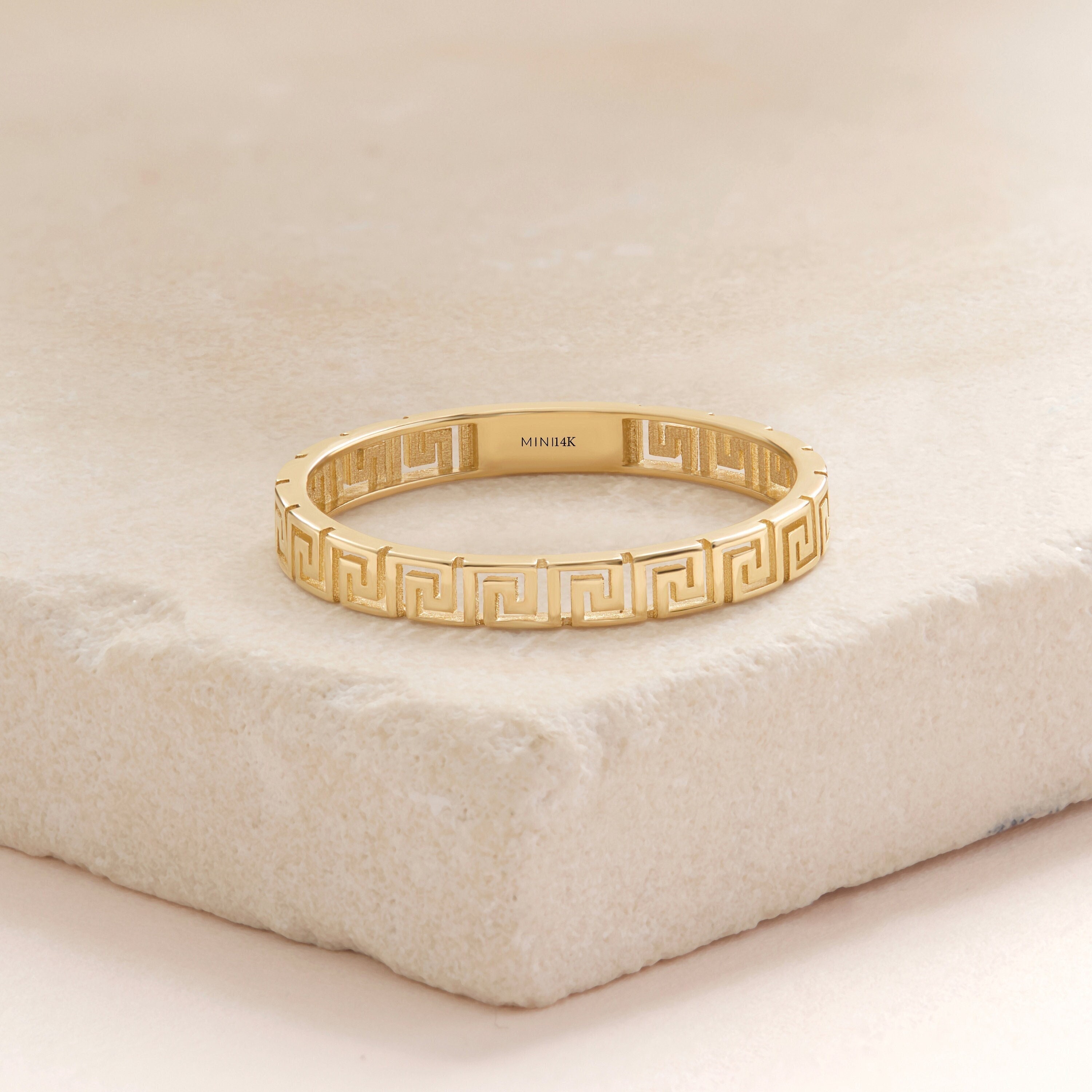 14K Greek Key Ring Gold, 10K 18K Real Solid Gold Greek Symbol Pattern ...