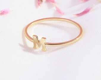 14K Gold Initial Letter Ring, Handmade Jewelry, Personalized Jewelry, Custom Jewelry, Graduation Gifts, Minimalist Ring, Tiny Initial Ring