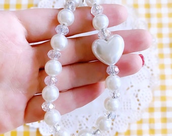 Pearl Beaded Keychain, Phone Charm Beads Accessory with Clasps, Airpod Case Keyring